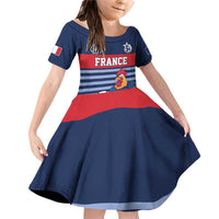 Custom France Football Family Matching Off Shoulder Short Dress and Hawaiian Shirt Blue Gallic Rooster Mascot