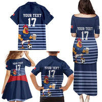 Custom France Football Family Matching Puletasi and Hawaiian Shirt Blue Gallic Rooster Mascot