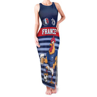 Custom France Football Family Matching Tank Maxi Dress and Hawaiian Shirt Blue Gallic Rooster Mascot