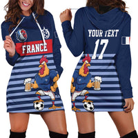Custom France Football Hoodie Dress Blue Gallic Rooster Mascot