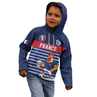 Custom France Football Kid Hoodie Blue Gallic Rooster Mascot