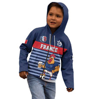 Custom France Football Kid Hoodie Blue Gallic Rooster Mascot