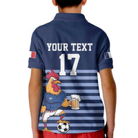 Custom France Football Kid Polo Shirt Blue Gallic Rooster Mascot