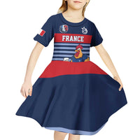 Custom France Football Kid Short Sleeve Dress Blue Gallic Rooster Mascot