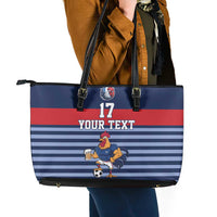 Custom France Football Leather Tote Bag Blue Gallic Rooster Mascot
