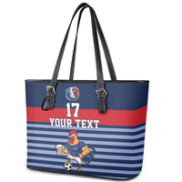 Custom France Football Leather Tote Bag Blue Gallic Rooster Mascot