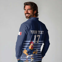 Custom France Football Long Sleeve Polo Shirt Blue Gallic Rooster Mascot