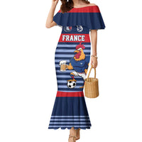 Custom France Football Mermaid Dress Blue Gallic Rooster Mascot