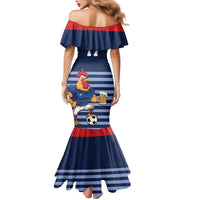 Custom France Football Mermaid Dress Blue Gallic Rooster Mascot