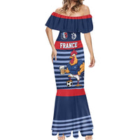Custom France Football Mermaid Dress Blue Gallic Rooster Mascot