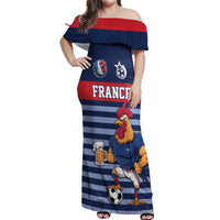 Custom France Football Off Shoulder Maxi Dress Blue Gallic Rooster Mascot