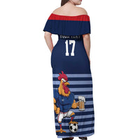 Custom France Football Off Shoulder Maxi Dress Blue Gallic Rooster Mascot