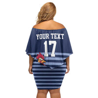 Custom France Football Off Shoulder Short Dress Blue Gallic Rooster Mascot