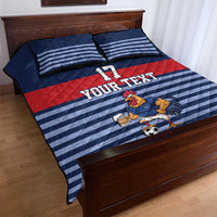 Custom France Football Quilt Bed Set Blue Gallic Rooster Mascot