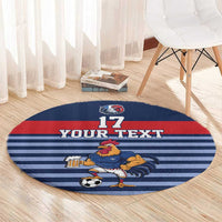 Custom France Football Round Carpet Blue Gallic Rooster Mascot