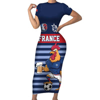 Custom France Football Short Sleeve Bodycon Dress Blue Gallic Rooster Mascot