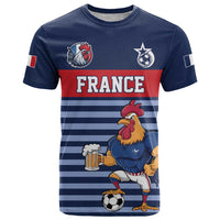 Custom France Football T Shirt Blue Gallic Rooster Mascot