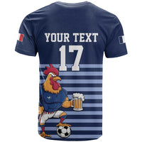 Custom France Football T Shirt Blue Gallic Rooster Mascot