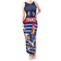 Custom France Football Tank Maxi Dress Blue Gallic Rooster Mascot