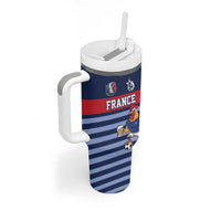 Custom France Football Tumbler With Handle Blue Gallic Rooster Mascot