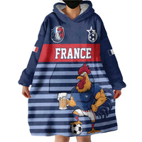 Custom France Football Wearable Blanket Hoodie Blue Gallic Rooster Mascot