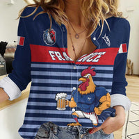Custom France Football Women Casual Shirt Blue Gallic Rooster Mascot
