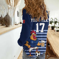 Custom France Football Women Casual Shirt Blue Gallic Rooster Mascot