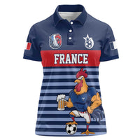 Custom France Football Women Polo Shirt Blue Gallic Rooster Mascot