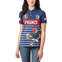 Custom France Football Women Polo Shirt Blue Gallic Rooster Mascot