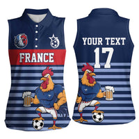 Custom France Football Women Sleeveless Polo Shirt Blue Gallic Rooster Mascot