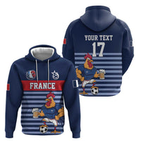 Custom France Football Zip Hoodie Blue Gallic Rooster Mascot