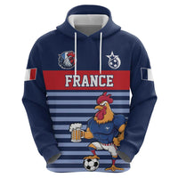 Custom France Football Zip Hoodie Blue Gallic Rooster Mascot