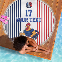 Custom France Football Beach Blanket White Gallic Rooster Mascot