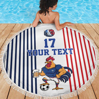 Custom France Football Beach Blanket White Gallic Rooster Mascot