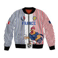 Custom France Football Bomber Jacket White Gallic Rooster Mascot
