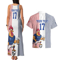 Custom France Football Couples Matching Tank Maxi Dress and Hawaiian Shirt White Gallic Rooster Mascot