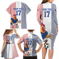 Custom France Football Family Matching Long Sleeve Bodycon Dress and Hawaiian Shirt White Gallic Rooster Mascot