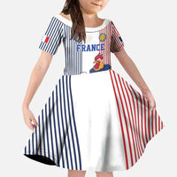 Custom France Football Family Matching Off The Shoulder Long Sleeve Dress and Hawaiian Shirt White Gallic Rooster Mascot