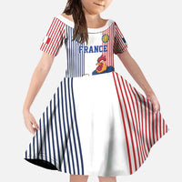 Custom France Football Family Matching Off Shoulder Maxi Dress and Hawaiian Shirt White Gallic Rooster Mascot
