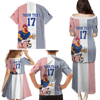 Custom France Football Family Matching Puletasi and Hawaiian Shirt White Gallic Rooster Mascot