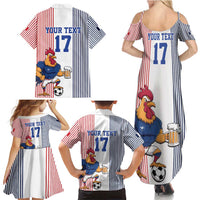 Custom France Football Family Matching Summer Maxi Dress and Hawaiian Shirt White Gallic Rooster Mascot
