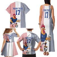 Custom France Football Family Matching Tank Maxi Dress and Hawaiian Shirt White Gallic Rooster Mascot