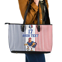 Custom France Football Leather Tote Bag White Gallic Rooster Mascot