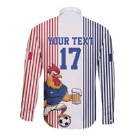 Custom France Football Long Sleeve Button Shirt White Gallic Rooster Mascot