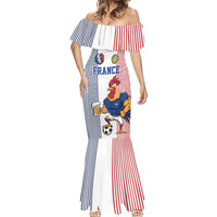 Custom France Football Mermaid Dress White Gallic Rooster Mascot