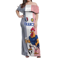 Custom France Football Off Shoulder Maxi Dress White Gallic Rooster Mascot