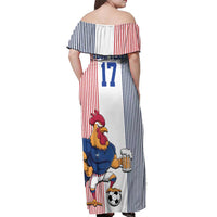 Custom France Football Off Shoulder Maxi Dress White Gallic Rooster Mascot