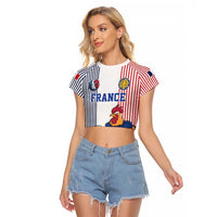 Custom France Football Raglan Cropped T Shirt White Gallic Rooster Mascot