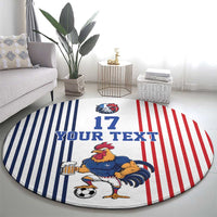 Custom France Football Round Carpet White Gallic Rooster Mascot