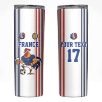 Custom France Football Skinny Tumbler White Gallic Rooster Mascot